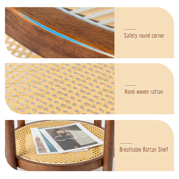 19.7in 双层 胡桃色 庭院木边桌 玻璃 橡胶木 PE藤-17