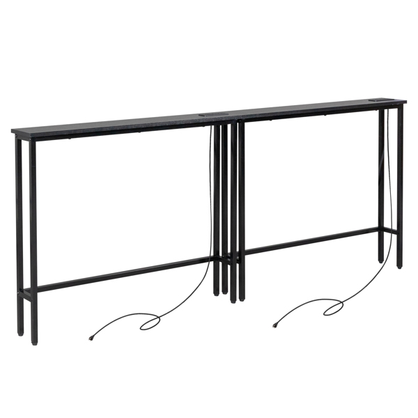 黑色 2件装 三胺+铁 200*15*79cm 玄关桌 带排插（美标）-2