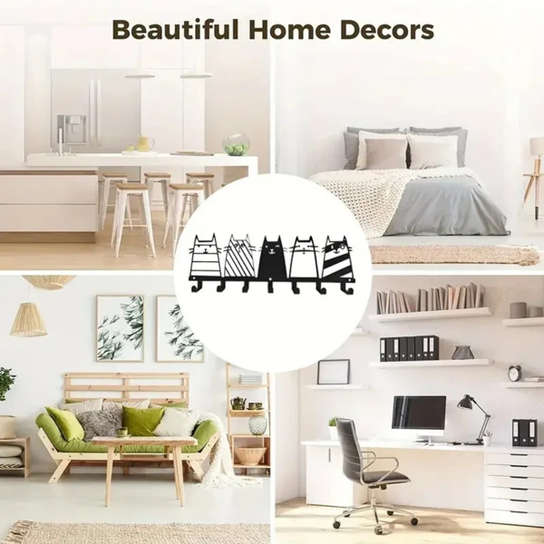 可爱的猫装饰挂钩。七钩键钩架，转换成一个高品质的现代壁挂式衣架（TikTok、temu下自提）-5