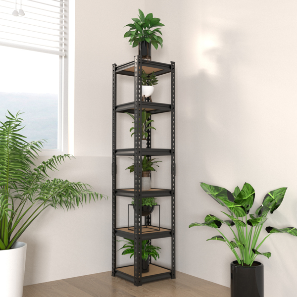 6层 可自由调节层间距 葫芦形孔位 带手套橡胶锤 展示架 铁 40*40*184cm 黑色铁件原木色中纤层板-10