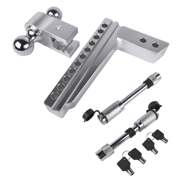 拖车挂接装置 Adjustable Trailer Hitch Fits 2" Receiver, 10" Drop/Rise 12500 LBS GTW 2" & 2-5/16" Dual Ball with Locks-6