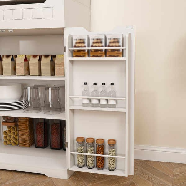 白色餐柜带 Hutch - 现代农舍厨房储物柜，带 2 个抽屉和谷仓门、咖啡吧台或酒柜，适用于餐厅、客厅-10