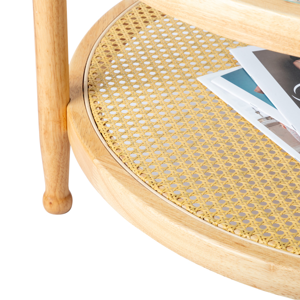 31.5 双层 原木色 庭院木边桌 玻璃 橡胶木 PE藤-2