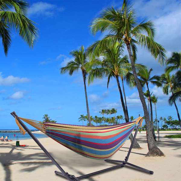 9ft 小彩条 黑底银花架子 2*1.5m涤棉吊床 铁吊床套装 330.00lbs-17