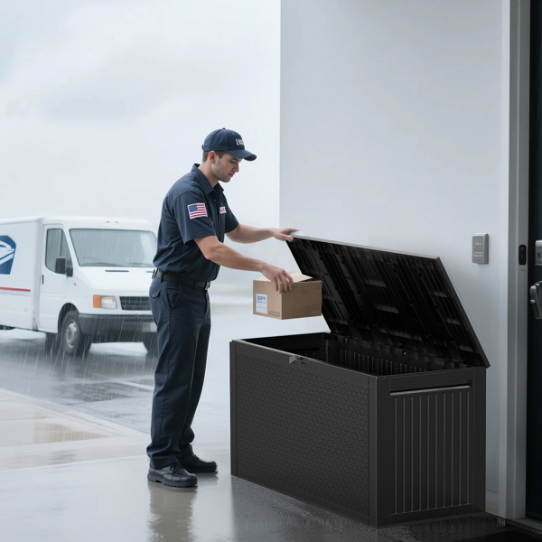 90gal 黑色 迷宫纹 塑料 注塑 庭院塑料收纳箱-4