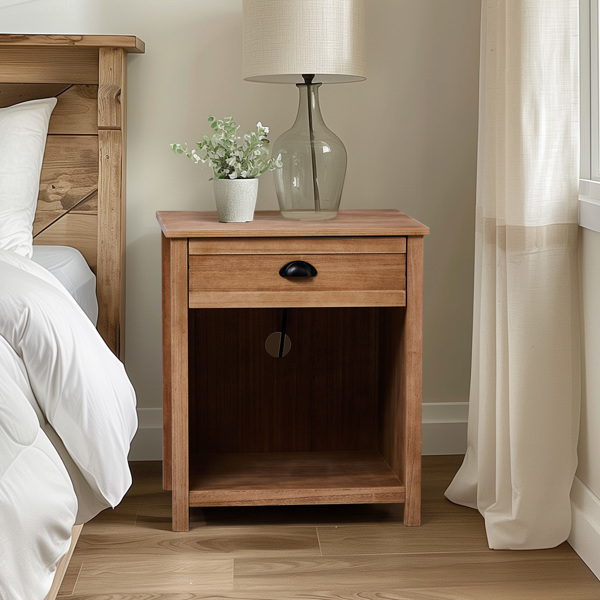 橡木色 P2密度板+贴实木皮框架 56*45*65cm 一抽带下隔层 床头柜 中世纪现代 1pcs-21