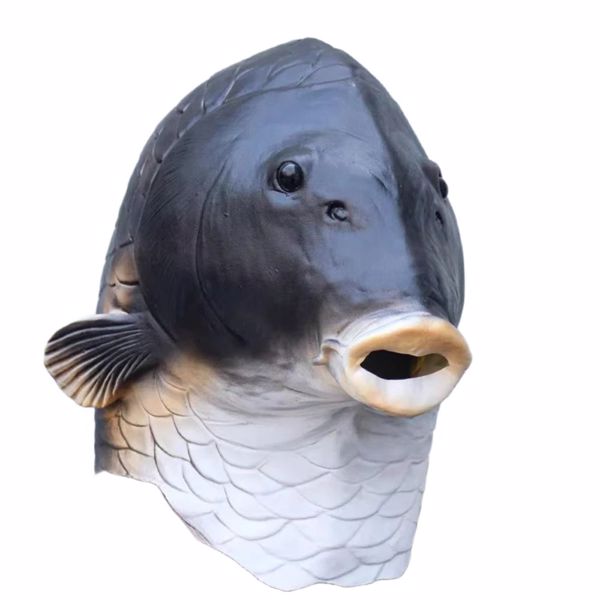 万圣节搞怪面具真实厂家直销金鱼动物头鱼面具 fish mask 黑色鱼头-1