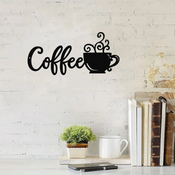 1pc Coffee Bar Decor,Coffee Metal Wall Sticker W/ Coffee Mug Wall Art Living Room/Home Decoration