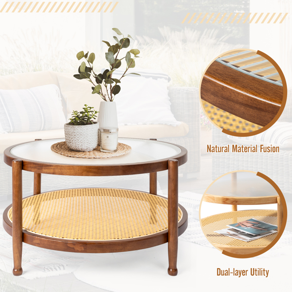 31.5 双层 胡桃色 庭院木边桌 玻璃 橡胶木 PE藤-12