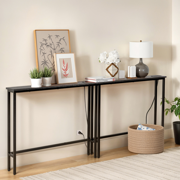 黑色 2件装 三胺+铁 200*15*79cm 玄关桌 带排插（美标）-4