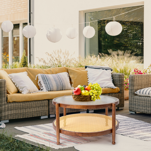 31.5 双层 胡桃色 庭院木边桌 玻璃 橡胶木 PE藤-9