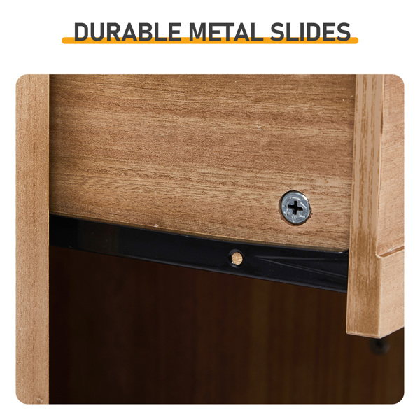 橡木色 P2密度板+贴实木皮框架 56*45*65cm 一抽带下隔层 床头柜 中世纪现代 1pcs-17