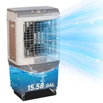 美规 707L 电风扇 110V 200W 60L 带机械旋钮 带4块冰晶 带脚轮 冷气扇 PP+ABS塑料 全铜电机 灰白色 （风扇，降温、加湿）3合1