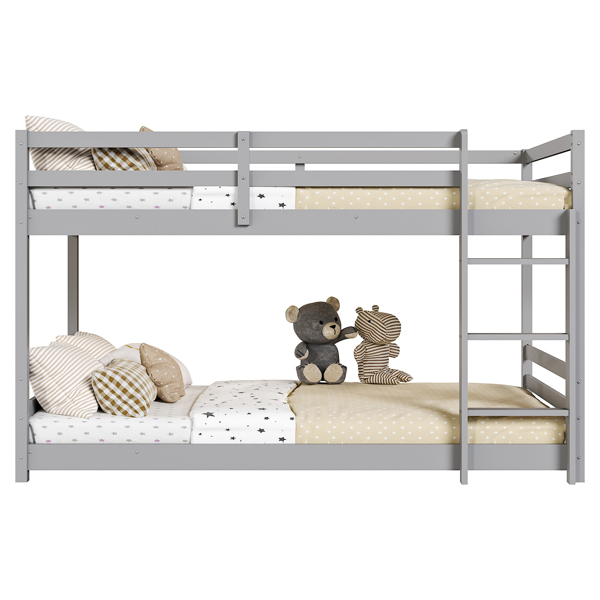 头尾横撑护栏 灰色 油漆面 松木 Twin 儿童木床 直梯 可拆分成单层床 双层床-6