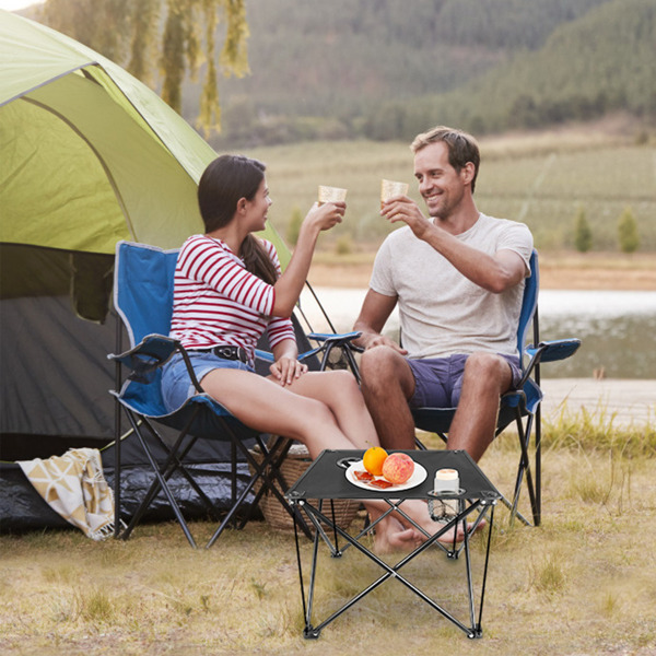 （物流随机发，自提可发加拿大）-紧凑型可折叠户外边桌--无需工具安装，防水 600D 面料，钢制 X 型框架，可承重 44 磅，包括提袋和饮料架，露营、烧烤、钓鱼和后院的完美选择-5