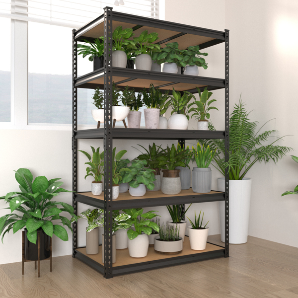 5层 可自由调节层间距 葫芦形孔位 带手套橡胶锤 展示架 铁 122*60*184cm 黑色铁件原木色中纤层板-1