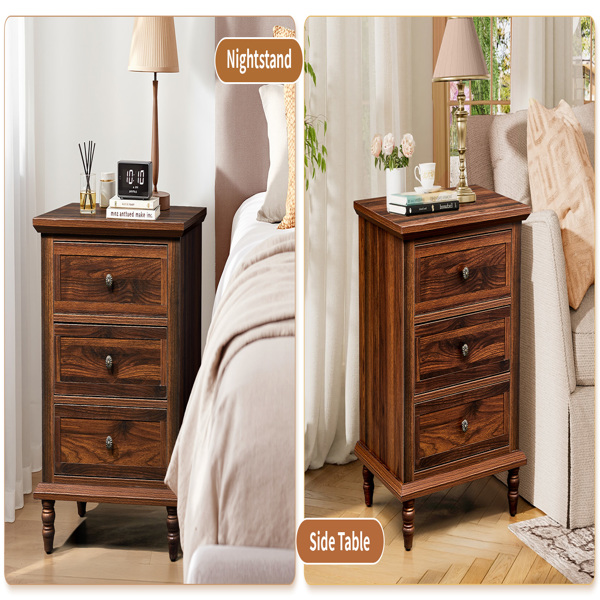 棕色 P2刨花板贴3D纸+实木腿 63*44.5*68.5CM 三抽 床头柜 1pcs-11