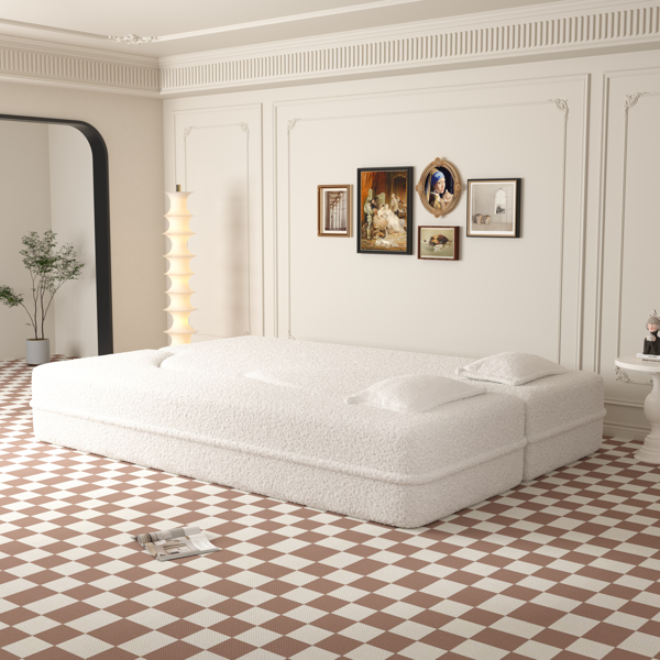 现代落地沙发，带 2 个枕头，可转换泰迪布艺泡沫填充沙发床，15 英寸全尺寸折叠床垫，适用于客厅、客床、游戏室，无需组装，米色-8