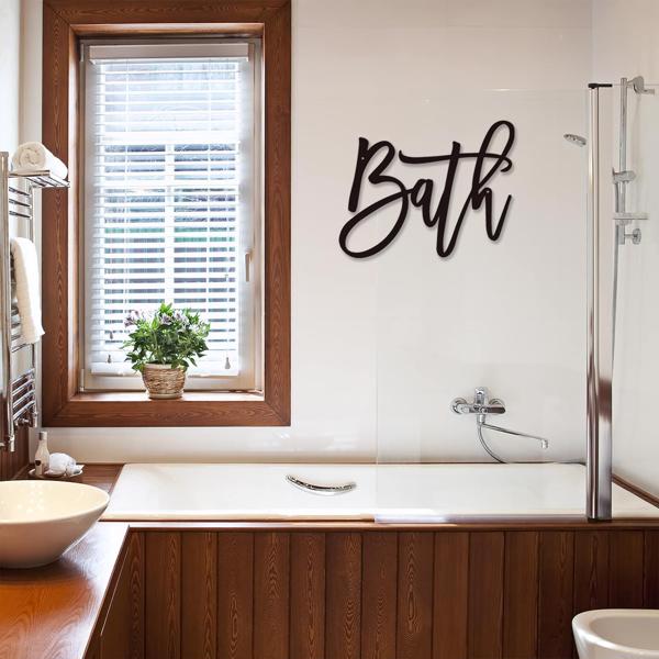 现代农家乐设计浴室标志：浴室金属字墙装饰的化妆室和浴室。这个墙壁雕塑为您的洗手间墙壁带来了优雅和永恒的吸引力，创造了一个放松和诱人的空间（TikTok、temu下自提）-17