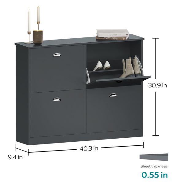 鞋柜，隐藏式超薄窄鞋架，带 4 个抽屉，适用于入口、门厅、走廊、卧室，原木色-2