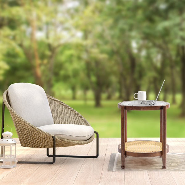 19.7in 双层 胡桃色 庭院木边桌 玻璃 橡胶木 PE藤-8