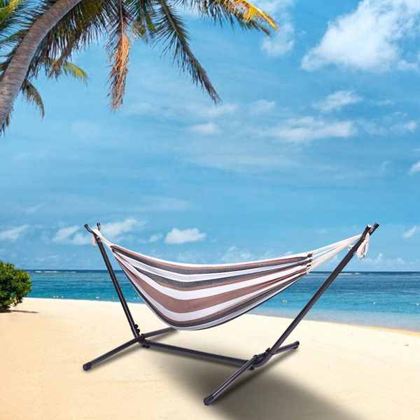 9ft 咖啡条 黑底银花架子 2*1.5m涤棉吊床 铁吊床套装 330.00lbs-5