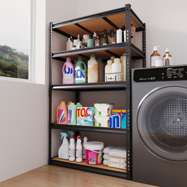 5层 可自由调节层间距 葫芦形孔位 带手套橡胶锤 展示架 铁 122*45*184cm 黑色铁件原木色中纤层板-5