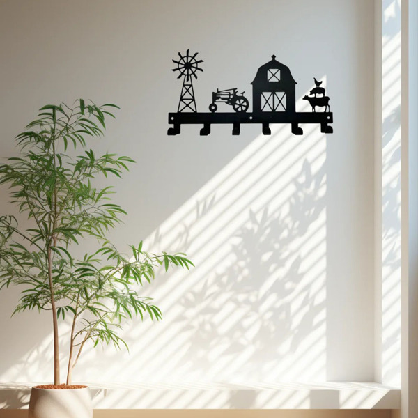 1PC，坚固的金属挂壁式储物架，带挂钩，非常适合挂外套，钥匙，毛巾等。一个多功能和实用的支架。实用钩子。（TikTok、temu下自提）-7