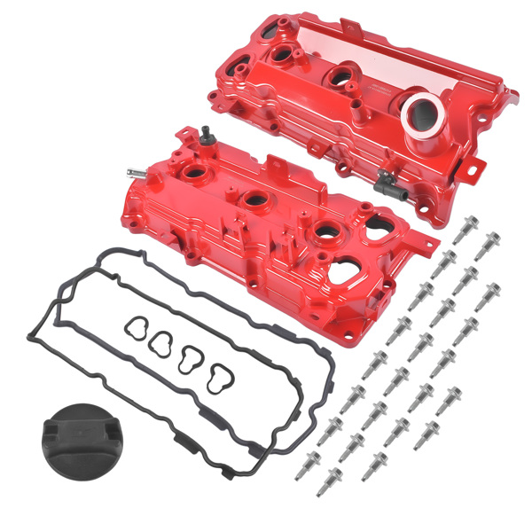 气门室盖 2Pcs Aluminum Valve Covers Red with Gasket Cap Fit for Infiniti EX35 FX35 G35 M35 M35h 3.5L V6 13264JK20A-2