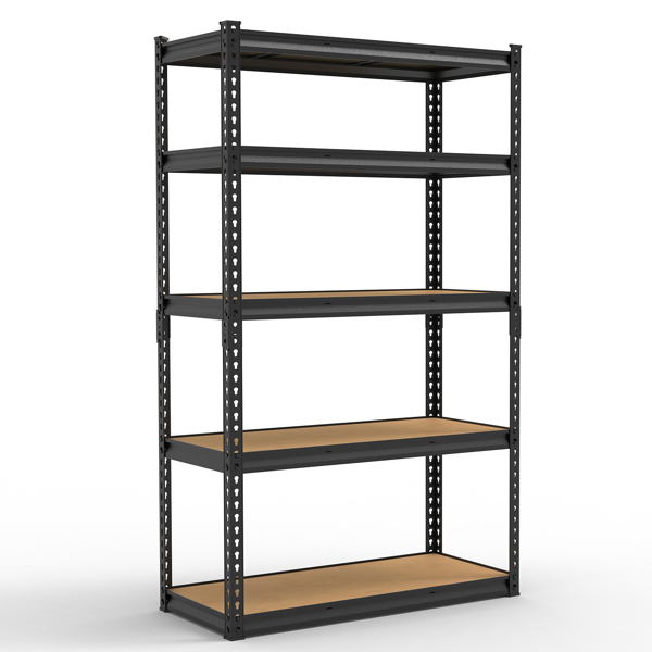 5层 可自由调节层间距 葫芦形孔位 带手套橡胶锤 展示架 铁 122*45*184cm 黑色铁件原木色中纤层板-7