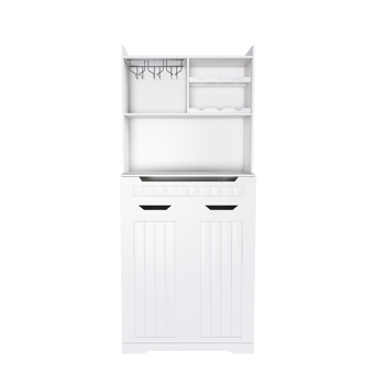 白色餐柜带 Hutch - 现代农舍厨房储物柜，带 2 个抽屉和谷仓门、咖啡吧台或酒柜，适用于餐厅、客厅
