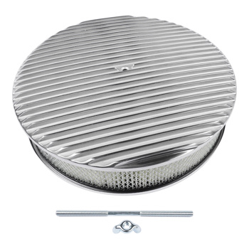 空气滤清器 14" x 3" 14 Full Finned Aluminum Round Air Cleaner Air Filter Kit Polished with a Recessed Base and Paper Element Fits Single Quad Carburetors with 5-1/8" Neck 5" Steel Mounting Stud