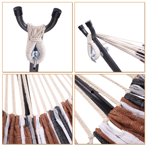 9ft 咖啡条 黑底银花架子 2*1.5m涤棉吊床 铁吊床套装 330.00lbs-6