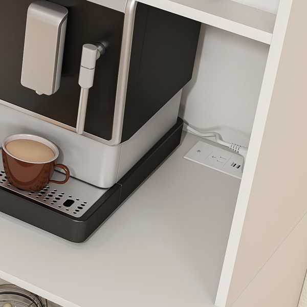 白色餐柜带 Hutch - 现代农舍厨房储物柜，带 2 个抽屉和谷仓门、咖啡吧台或酒柜，适用于餐厅、客厅-6