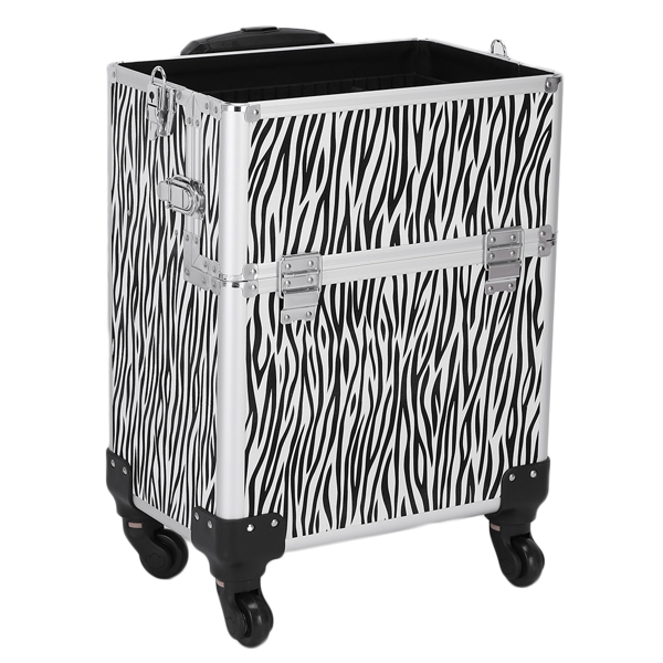 【SM】三合一四轮铝合金拉杆化妆箱纹绣箱 白斑马纹-6