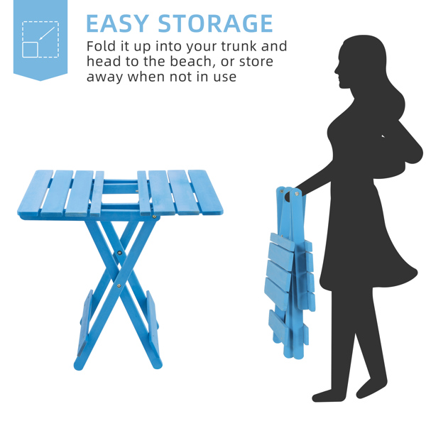 折叠方桌露台户外实木桌子适用于后院、阳台、便携式设计节省空间蓝色-2