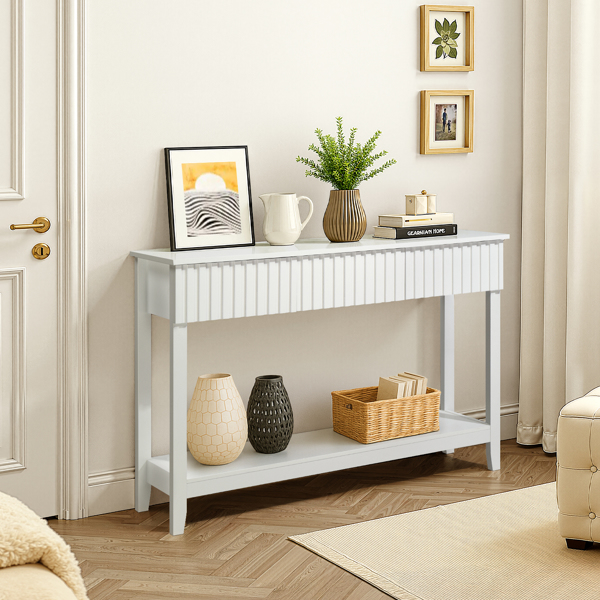 白色 2层3抽 MDF 130*30*81cm 玄关桌 格栅-5