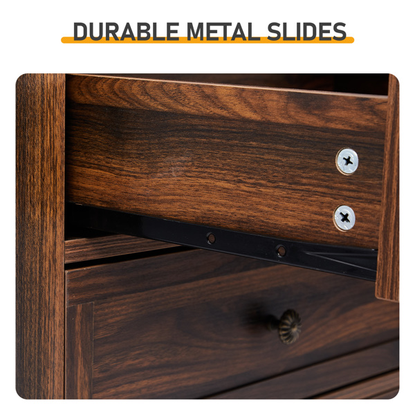 棕色 P2刨花板贴3D纸+实木腿 63*44.5*68.5CM 三抽 床头柜 1pcs-18