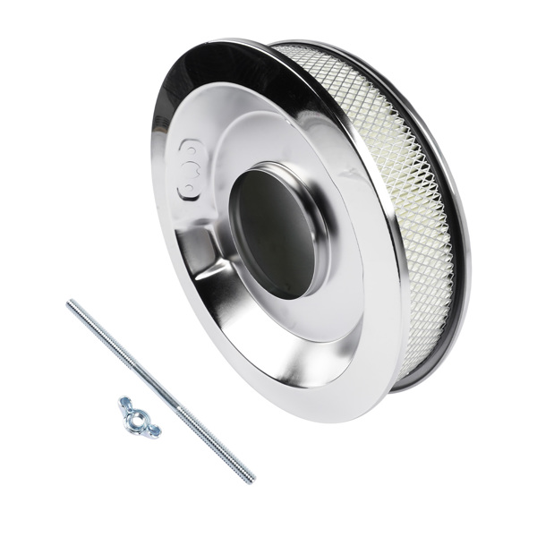 空气滤清器 14" x 3" 14 Full Finned Aluminum Round Air Cleaner Air Filter Kit Polished with a Recessed Base and Paper Element Fits Single Quad Carburetors with 5-1/8" Neck 5" Steel Mounting Stud-7