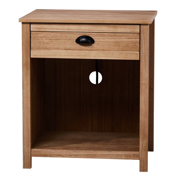 橡木色 P2密度板+贴实木皮框架 56*45*65cm 一抽带下隔层 床头柜 中世纪现代 1pcs-24