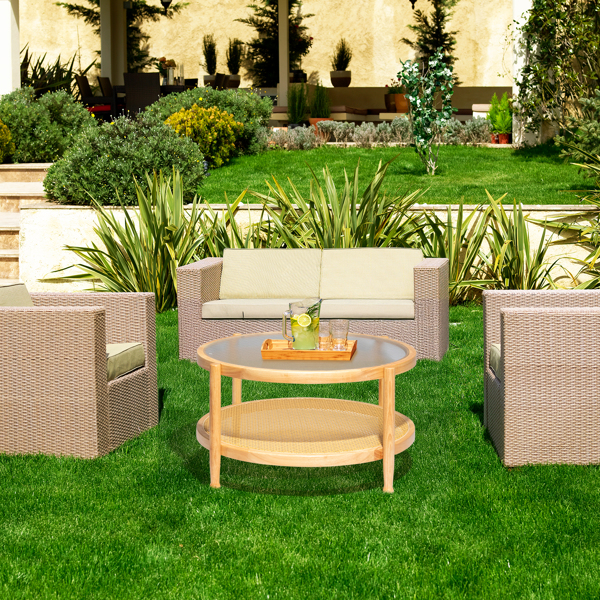 31.5 双层 原木色 庭院木边桌 玻璃 橡胶木 PE藤-9