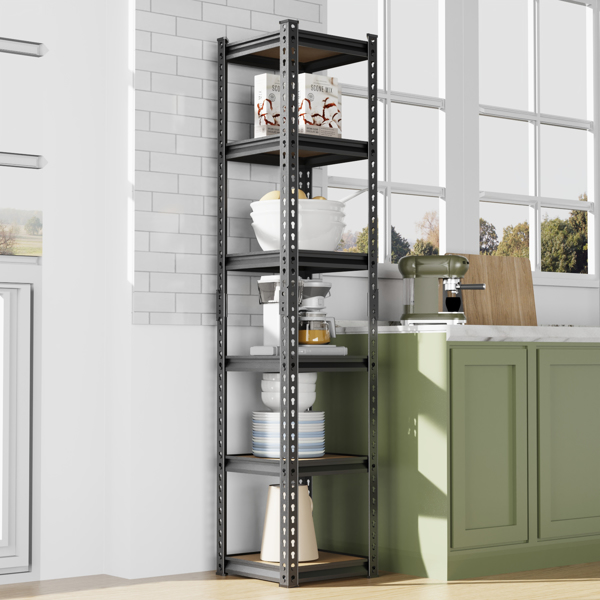 6层 可自由调节层间距 葫芦形孔位 带手套橡胶锤 展示架 铁 40*40*184cm 黑色铁件原木色中纤层板-1