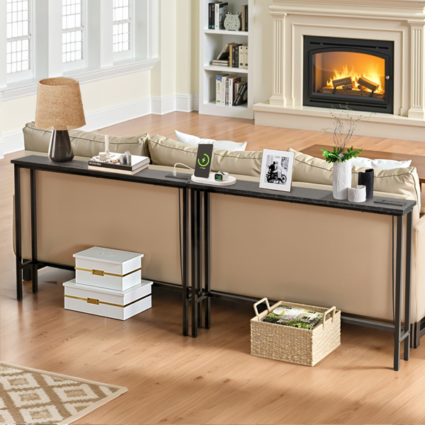 黑色 2件装 三胺+铁 200*15*79cm 玄关桌 带排插（美标）-7