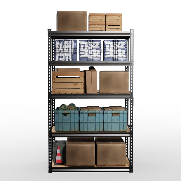 5层 可自由调节层间距 葫芦形孔位 带手套橡胶锤 展示架 铁 122*60*184cm 黑色铁件原木色中纤层板-3