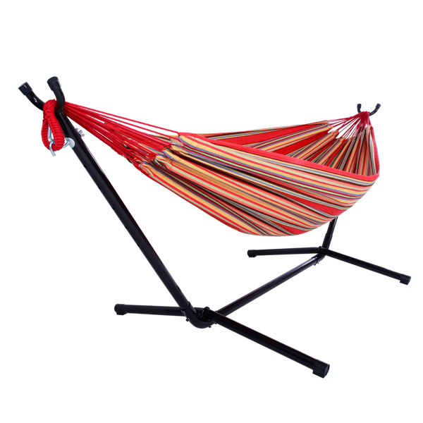 9ft 红小条 黑底银花架子 2*1.5m涤棉吊床 铁吊床套装 330.00lbs-5