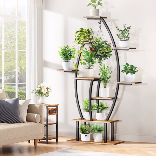 室内植物架，带生长灯，9层室内植物架、59英寸高的室内植物角架、金属植物花架、家庭叶形植物架、露台-2