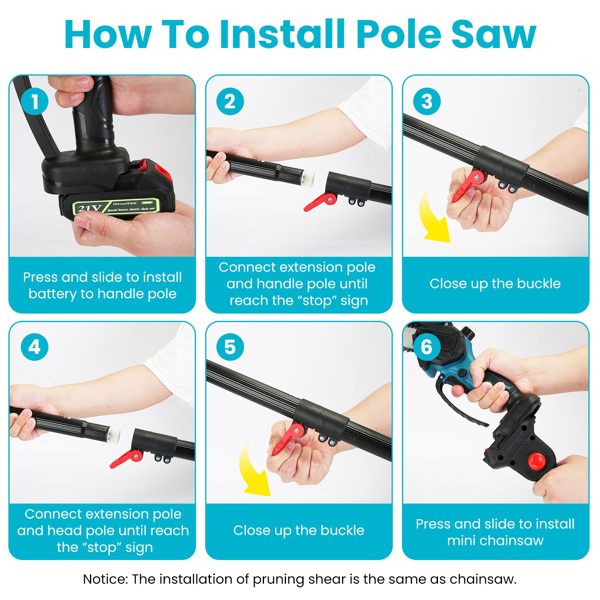 （物流随机发，自提可发加拿大）-4 合 1 树杆修枝剪，用于修剪树木的电动修枝剪和树杆锯，带 7 个可调节的头部角度，充电式树杆剪和电池树杆锯，带 2 块 3000mAh 可充电电池-6