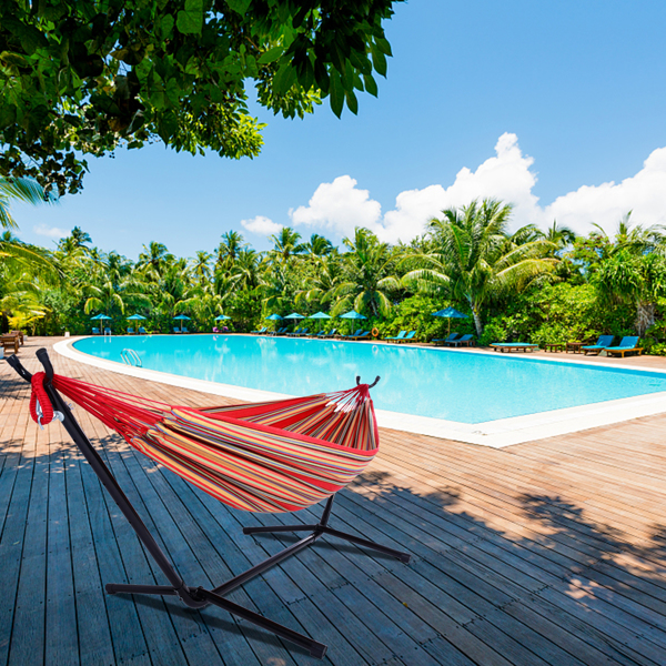 9ft 红小条 黑底银花架子 2*1.5m涤棉吊床 铁吊床套装 330.00lbs-21