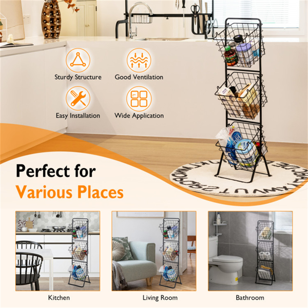 3层水果篮架-可拆卸铁丝碗，可转换为1/2层，带防滑垫的钢架，黑色  WALMART禁止销售-11