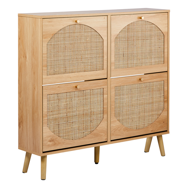 2排4个翻斗带高脚拱形藤面 鞋柜 密度板贴三胺 105*24*98cm 原木色-10